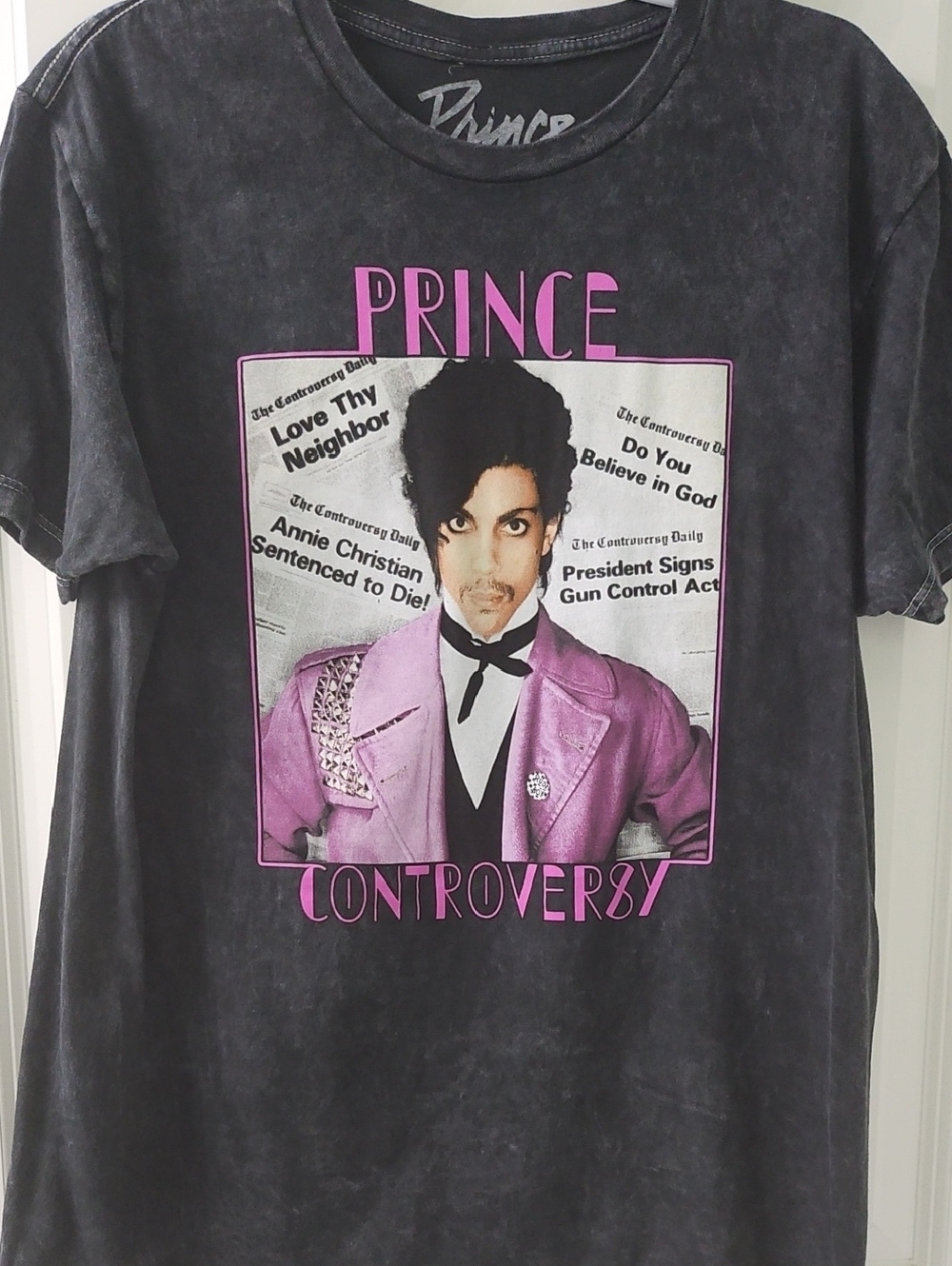 Prince Short Sleeve Controversy Graphic Tee in Black and Pink